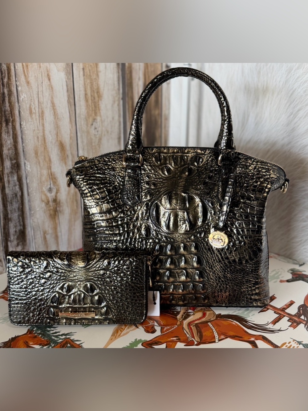 FIRM SET ~ NWT Brahmin Black Onyx Med Duxbury Melbourne Leather & SURI Wallet